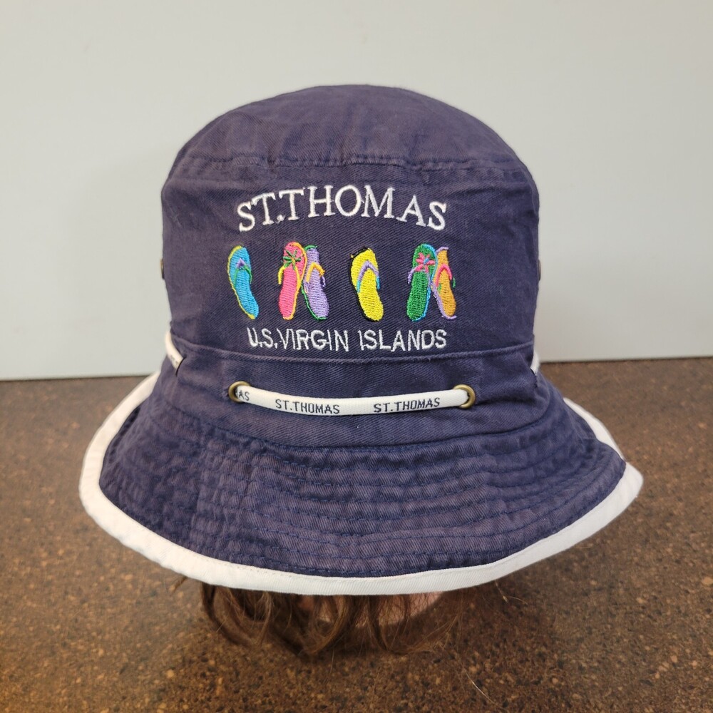 St. Thomas Virgin Islands Bucket Hat Adults Navy with Adjustable Bungee Cord